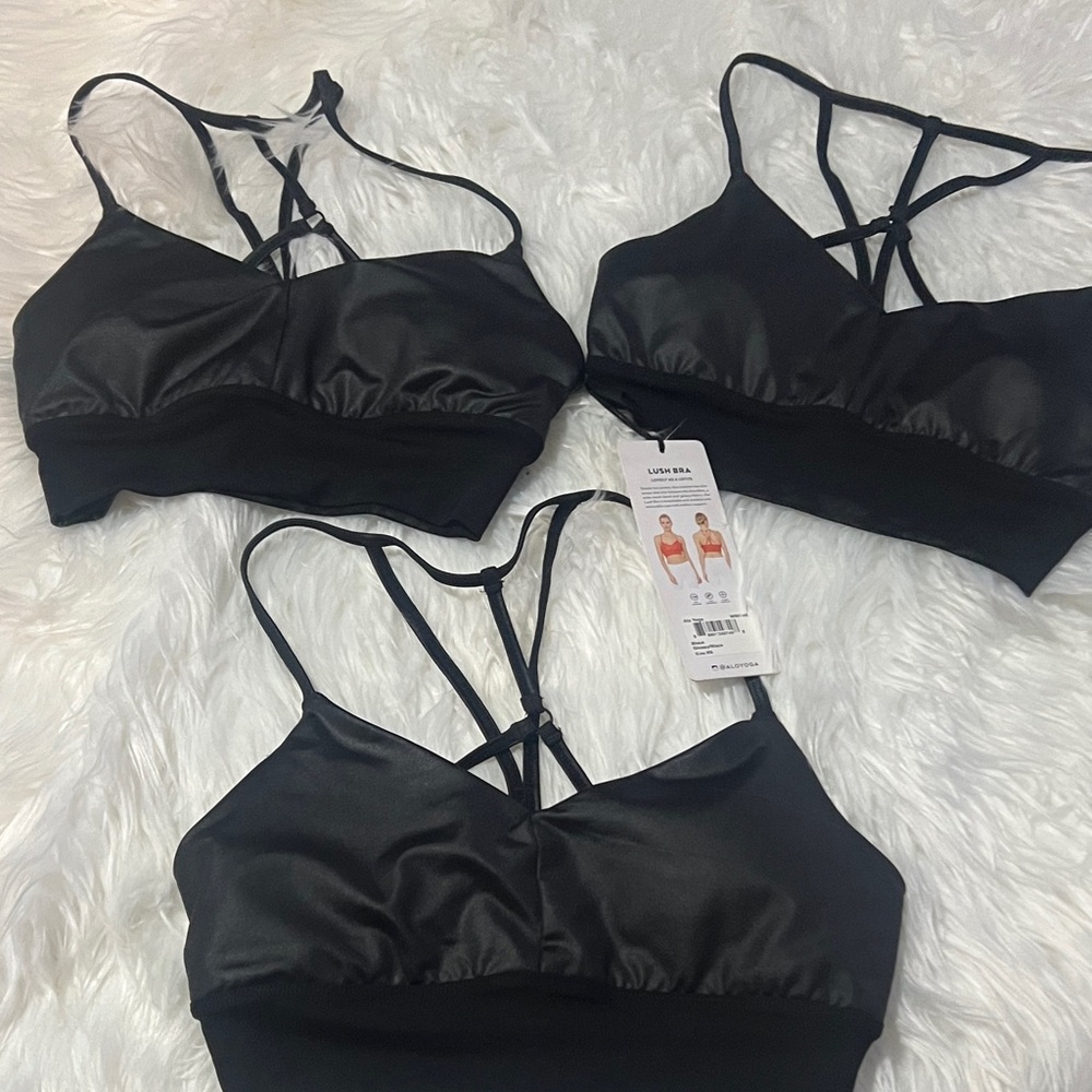 ALO Yoga Black Satin Cross-Back Bralette